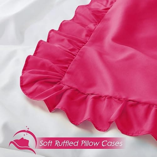 Cobedzy Ruffled Pillow Cases Set of 1, Hot Pink Body Pillow Shams Brushed Microfiber Edge Ruffled Soft Pillow Cover with Envelope Closure for Bedding Decor (20"x54") thumbnail 5