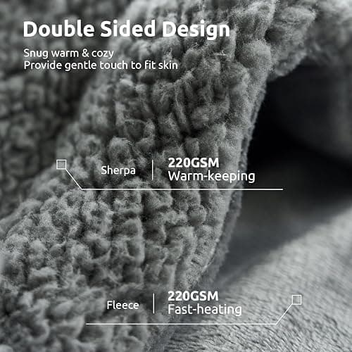 Drewin Heated Weighted Blanket, Sherpa Fleece Electric Throw Blanket 15 lbs for Adult, Fast Heating, Weighted Blankets Twin Size with 4 Heating Levels 2 Hours Timer Auto Off, 48 x 72 inches, Grey thumbnail 5