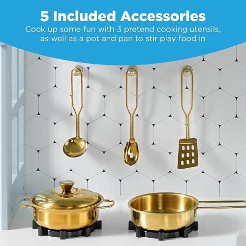 Best Choice Products Pretend Play Wooden Farmhouse Kitchen Set for Kids w/Toy Storage, Clicking Knobs, Windows, 5 Accessories Included - Ocean thumbnail 6