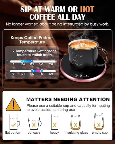 MQUPIN Mug Warmer for Desk Coffee Mug Warmer Auto Shut Off Cup Warmer for Coffee with 2 Temperature Settings(113°F/131°F), Mug Warmer for Tea, 9 Timer Settings Electric Beverage Warmer thumbnail 3