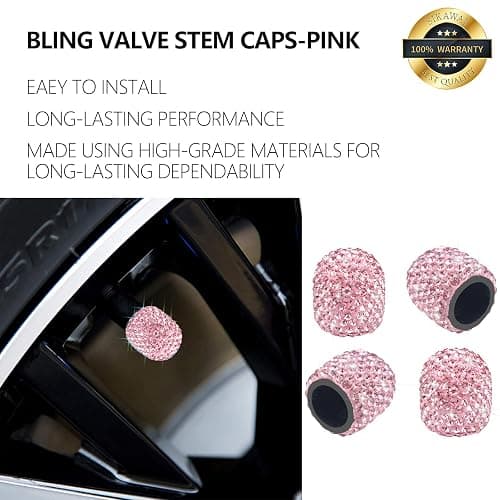 Sikawai Pink Bling Valve Stem Caps Sparkling Handmade Cry-stal Rhine-Stone Universal Car Tire Valve Caps Chrome Wheel Caps Attractive Dustproof Bling Car/Bike/Motor-Cycle Accessories - Pink thumbnail 7