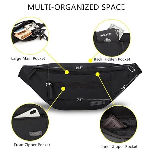 MAXTOP Large Crossbody Fanny Pack with 4-Zipper Pockets,Gifts for Enjoy Sports Festival Workout Traveling Running Casual Hands-Free Wallets Waist Pack Phone Bag Carrying All Phones thumbnail 2