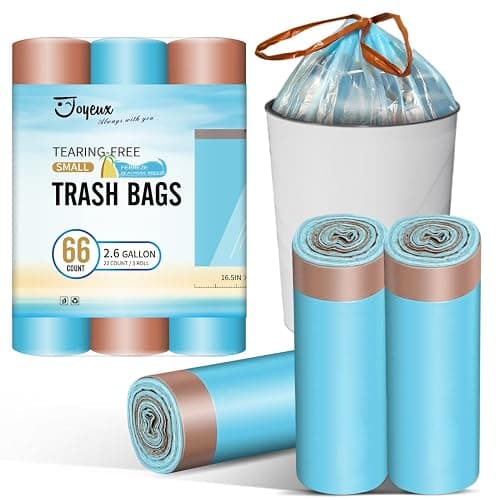 JOYEUX 2.6 Gallon Small Trash Bags, No-Tearing Drawstring Mini Garbage Bags for Bathroom Kitchen, Beachside Breeze Scent, 66 Count - Image 1