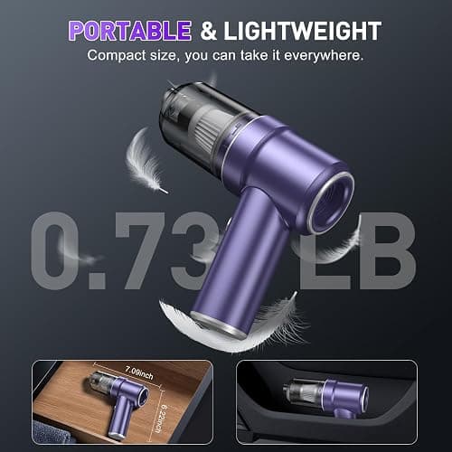 KMM Handheld Car Vacuum Cleaner, 9000PA Vacuum Cleaner & Air Duster, 120W High Power Vacuum Portable Cordless, Hand Held Vacuum Rechargeable with Multi-Nozzles & LED Light for Home, Car, Office thumbnail 7