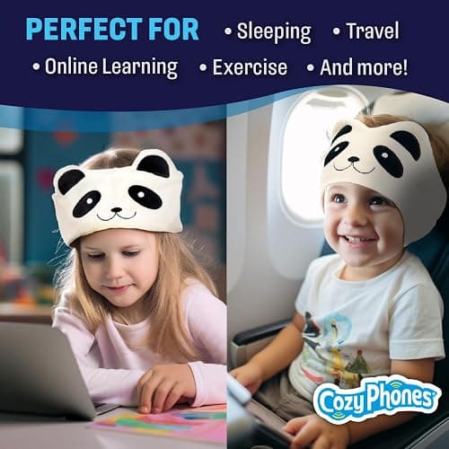 CozyPhones Over The Ear Headband Headphones - Kids Headphones Volume Limited with Thin Speakers & Super Soft Fleece Headband - Ivory Panda thumbnail 5