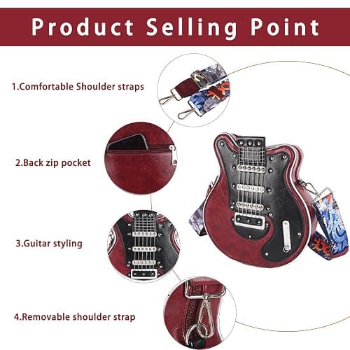 Nenkarn Guitar Purse, Men and Women Guitar Shaped Crossbody Shoulder Bag, Novelty Crossbody Bag for Women with Adjustable Shoulder Strap thumbnail 5