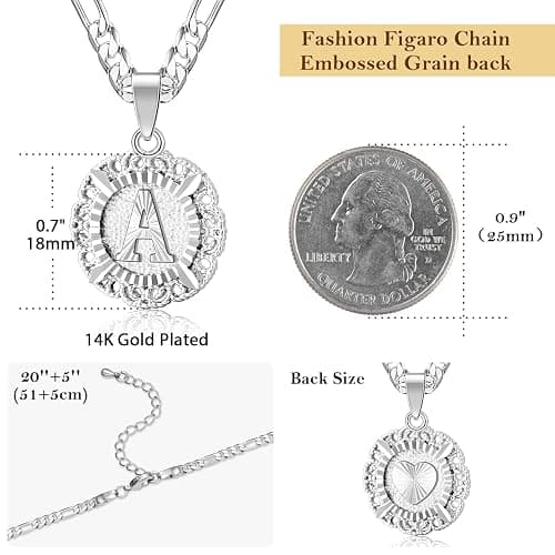 KissYan Initial Necklaces for Women, 14K Gold Plated Round Letter Pendant Capital Monogram Necklace Alphabets from A-Z Figaro Chain Jewelry thumbnail 4