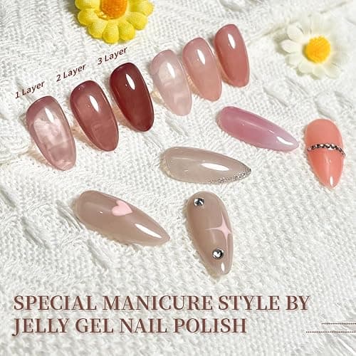 JODSONE 23PCS Gel Nail Polish Set 20 translucent Jelly Color Natural and Elegant Long Lasting Suitable for Home and Salon thumbnail 5