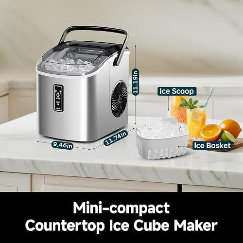 EUHOMY Ice Maker Countertop, 9 Cubes Ready in 6 Mins, 26lbs/24H, Self-Cleaning, Portable Ice Maker Machine with Carry Handle, Basket and Scoop, 2 Sizes of Bullet Ice for Home, Kitchen, Office thumbnail 3