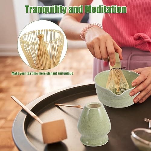 4Pcs Matcha Whisk Set Reusable Matcha Making Kit with Ceramic Bowl and Whisk Elegant Matcha Tea Set 500ml Mottled Matcha Bowl for Tea Lovers thumbnail 5