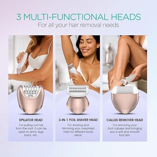 VOYOR Epilator for Women, 3 in 1 Epilator Hair Removal for Women, Epilators Hair Remover for Leg Arm with 30 Tweezers, Rechargeable & Cordless Electric Lady Shaver & Trimmer BM300 (Champagne Gold) thumbnail 6