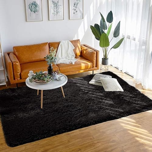 Merelax Soft Modern Indoor Shaggy Area Rug for Bedroom Livingroom Dorm Kids Room Home Decorative, Non-Slip Plush Fluffy Furry Fur Rugs Comfy Nursery Accent Floor Carpet 3x5 Feet, Black thumbnail 7