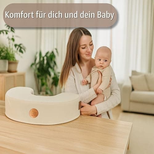 Stillkissen XXL Lagerungskissen für Baby Stillen Nursing Pillow - Schwangerschaftskissen Stillmond Breastfeeding Mond und Kinder Stillhörnchen mit Memory Foam Beige thumbnail 4