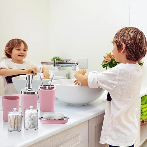 XLHOMO Bathroom Accessory Set–Bathroom Sets with Shower Curtain and Rugs, Non Slip Bathroom Rugs Super Absorbent, Pink Ombre Waterproof Shower Curtain with Hooks, Pink Bathroom Sets Complete for Home thumbnail 7