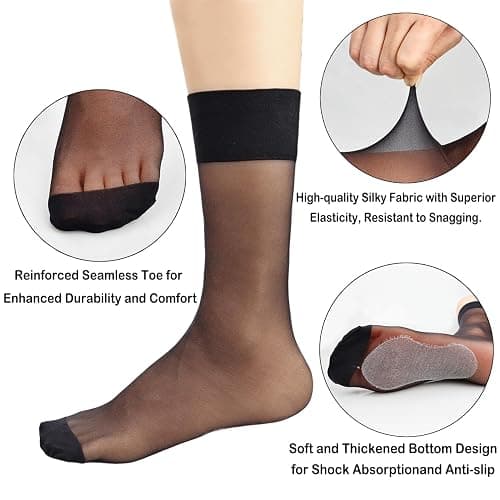 Mcool Mary Womens Nylon Sheer Socks Nude Crew Stocking Ultra Thin Cool See Through Calf High Silk Socks for Women 6Pack thumbnail 3