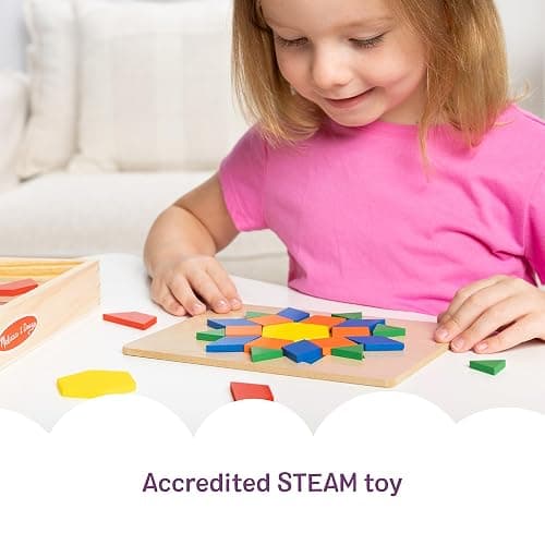 Melissa & Doug Pattern Blocks and Boards with 120 Multi-Colored Wooden Shape Tiles, 5 Double-Sided Puzzle Boards, Tangram Puzzles, Montessori Toys for Girls & Boys thumbnail 9