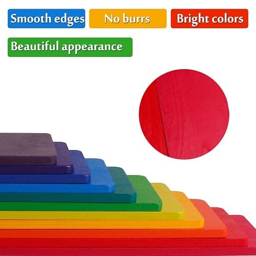 Dinhon 11 PCS Wooden Rainbow Board Oversized Stacking Game Jigsaw Puzzle Building Blocks Children's Baby Toddler Toys 3 Years Old Boys and Girls Toy Gifts thumbnail 4