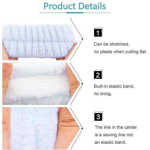 VELSCRUN Spa Headbands for Wash Face, Makeup Headband, Facial Skincare Headbands, 5 Pcs Blue Puffy Sponge Spa Headband Bow Tie Hair Band Hair Clips Wristband Set Women Girls Accessories thumbnail 7