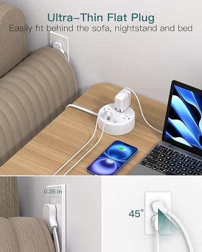 Addtam Travel Esstentials - Cruise Approved Power Strip with 5ft Retractable Cord, Ultra Thin Flat Plug, 3 Outlets 4 USB (2 USB C), Non Surge Protector for Travel/Cruise/Home/Dorm/Office, ETL Listed thumbnail 6
