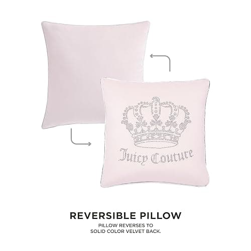Juicy Couture - Decorative Accent Pillow, Velvet Rhinestone Crown, Premium Reversible Throw Pillow, Living Room and Bedroom Décor, Measures 20" x 20", Pink Blush thumbnail 3