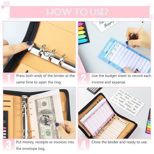 Budget Binder with Zipper Envelopes, Cash Envelopes for Budgeting, A6 PU Leather Budget Planner 2026 with Cash Envelopes Calculator, Bill Money Organizer for Cash Saving Budget System Wallet thumbnail 7