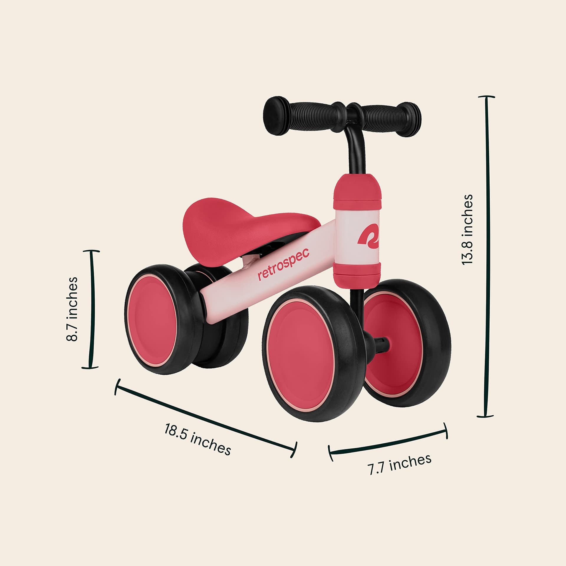 Retrospec Cricket Baby Walker Balance Bike with 4 Wheels for Ages 12-24 Months - Toddler Bicycle Toy for 1 Year Old’s - Ride On Toys for Boys and Girls - One Size - Blush thumbnail 6