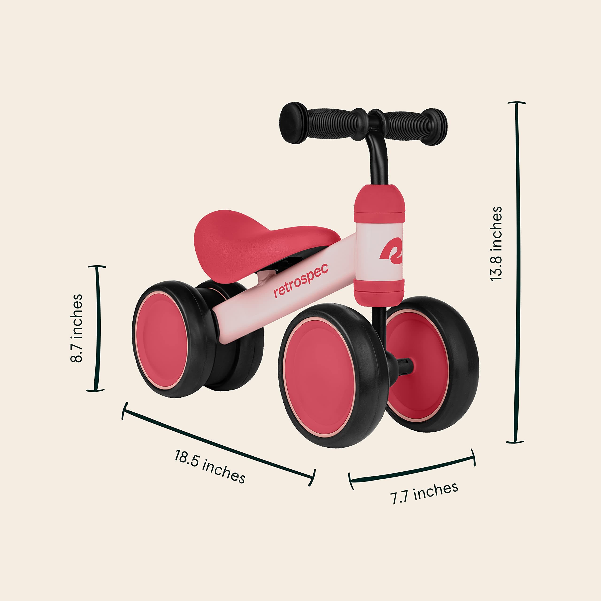 Retrospec Cricket Baby Walker Balance Bike with 4 Wheels for Ages 12-24 Months - Toddler Bicycle Toy for 1 Year Old’s - Ride On Toys for Boys and Girls - One Size - Blush thumbnail 6