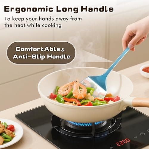 4 Pcs Cooking Utensils Set, Stainless Steel Kitchen Utensils, Heat Resistant Metal Kitchen Tools Include Solid & Slotted Turner Wok Spatula, Serving Spoon, Ergonomic Handle, Easy to Clean, Silver thumbnail 5