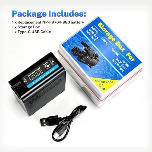 10800mAh Replacement Battery for Sony NP-F970 NP-F980 NP-F960 NP-F950 NP-F930 NP-F550 NP-F570 NP-F750 Batteries, for Sony Handycams, Field Monitor, Video Light with battery Memory Card Organizer thumbnail 8