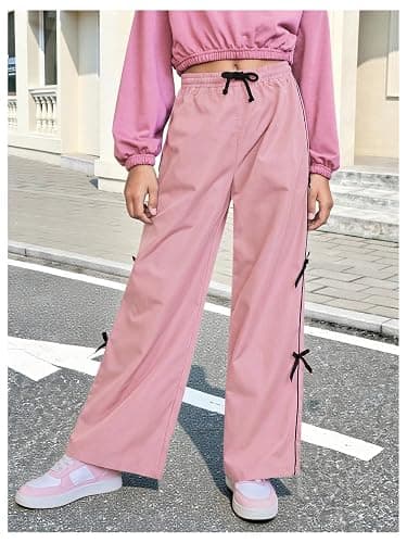 WDIRARA Girl's Bow Side Waist Track Pants Cute Wide Leg Trousers thumbnail 3