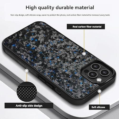 Forged Carbon Fiber Phone Case, 2025 New Carbon Fiber Phone Case for iPhone 16 15 14 13 12 Pro Max (Blue,16 Pro) thumbnail 2