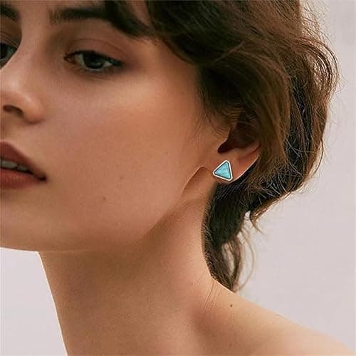 Dreuyet Turquoise Stud Earrings Set for Women Handmade Gemstone Oval Round Flower Cut Shape Square Studs Earrings Boho Turquoise Earrings Trendy Jewelry thumbnail 2