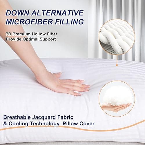 Favocama Pillows Standard Size Set of 4 Hotel Collection Bed Pillow for Sleeping Pillows 4 Pack for Back, Stomach or Side Sleepers Soft and Supportive Washable Pillows for Bedroom - White - Standard(Pack of 4) thumbnail 4