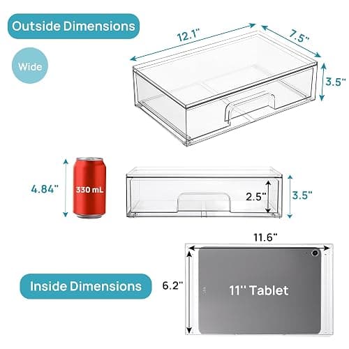 Vtopmart 12.1''W Clear Stackable Storage Drawers,3 Pack Acrylic Plastic Organizers Bins for Makeup Palettes, Cosmetics, and Beauty Supplies,Ideal for Vanity, Bathroom,Cabinet,Desk Organization thumbnail 3