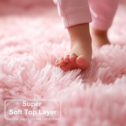 Amdrebio Pink Circle Round Fluffy Area Rug 4Ft for Girls Bedroom Kids Room | Fuzzy Shag Plush Furry Carpet, Nursery Classroom Dorm Office Playroom Decor, Cute Princess Aesthetic, Baby Toddler Corner thumbnail 4