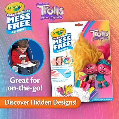 Crayola Trolls 3 Color Wonder Activity Set, Trolls Mess Free Coloring Pages for Toddlers, Travel Activity, Troll Toys, Toddler Gifts thumbnail 5