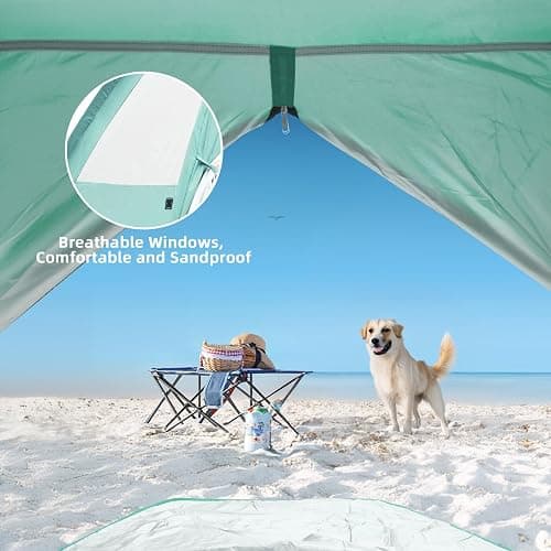 NHOWIN Beach Tent for 3-4 Person, Large Easy Setup Beach Shade Canopy with UPF 50＋ UV Protection, Portable Shade Tent with 3 Ventilating Mesh Windows for Outdoor, Picnics, Fishing thumbnail 7