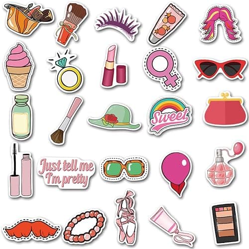 50PCS Funny Lady Makeup Tool Stickers Mixed Different Lipstick Cosmetic Mirror Sticker for Girl Kids Laptop Skateboard Toy Stickers,Water Bottles,Computer,Phone, for Kids,Teens,Adult(Colourful-7) thumbnail 5