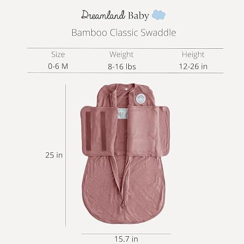 Dreamland Baby Viscose Swaddle Blanket (0-6 Months). 1.0 TOG Ultra Soft Swaddle Blanket w/Built in Band. 95% Viscose, 5% Spandex (Rose). Mom-Owned US Business, Premium Materials thumbnail 6