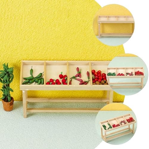 LUOZZY Miniature Wooden Shelf Food Display Miniature House Vegetable Fruit Shelf Figurine Mini Dollhouse Vegetable Rack Stall Model thumbnail 5