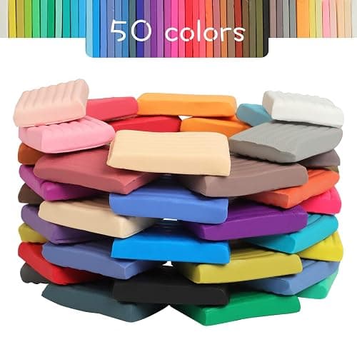 Polymer Clay 50 Colors, Modeling Clay for Kids DIY Starter Kits, Oven Baked Model Clay, Non-Sticky Molding Clay with Sculpting Tools, Gift for Children and Artists (50 Colors) thumbnail 2