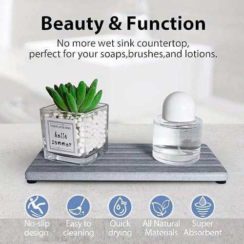 2 PCS Water Absorbing Stone Trays for Bathroom Sink & Kitchen Counter, Fast-Drying Diatomite Sink Caddy, Vanity Tray, Hand Soap Holder with Anti-Skid Pads (Grey, 7.9" x 4"/20 x 10cm) thumbnail 5