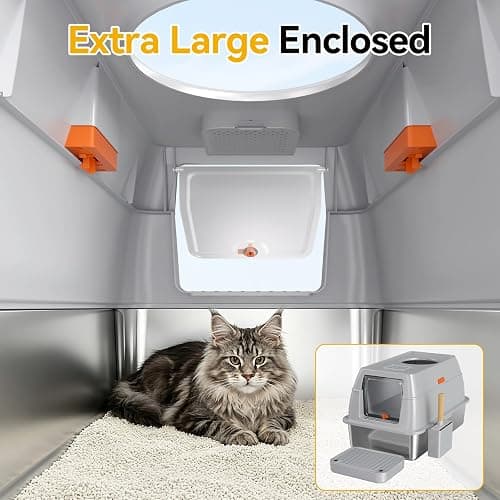Tevila XL Enclosed Stainless Steel Litter Box with Lid, Light Gray | covered, High Sided, Rustproof & Leak Proof, Easy Clean, Odor Control, Includes Scoop & Step thumbnail 3