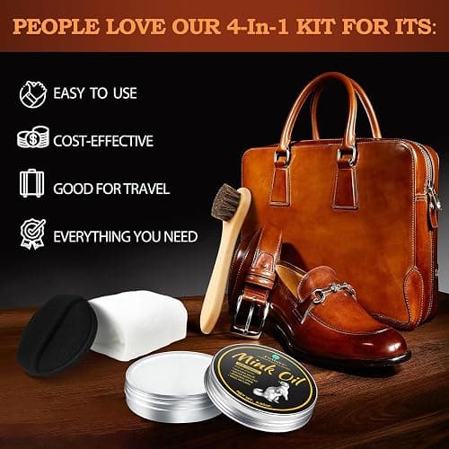 Feilove 4-in-1 Mink Oil Leather Conditioner and Cleaner 3.52 oz - Premium Waterproof Formula for Boots and Shoes thumbnail 2