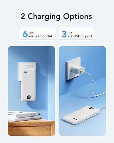 VRURC 10000mAh Portable Phone Charger, Built-in AC Plug & Cables, White | 22.5W fast charging, LED display, built-in Micro/USB-C/Phone cables, airline approved travel accessory,8 oz thumbnail 5