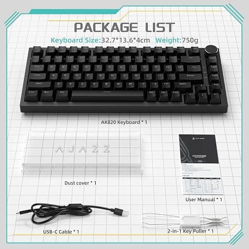 A.JAZZ x Attack Shark AK820 Wired Mechanical Gaming Keyboard 75% with Knob,Hot Swap,Upgraded Socket & 5-Layer Noise Absorbing Foams,Gasket,82 Keys,Custom White LED,NKRO,Red Switch for PC/Win/Mac thumbnail 8