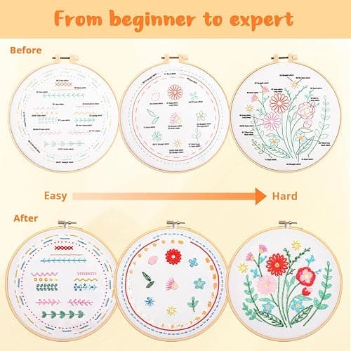 HTVRONT Bead Embroidery Kit for Beginners 3 Sets Bling Bling Bead Embroidery Kit with Step by Step Stitch Video & Instructions, Three-Dimensional Starter Embroidery Set with 19 Stitches for Gift thumbnail 3