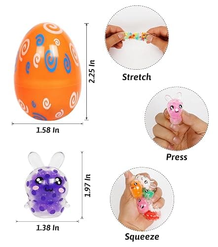 24 Pack Prefilled Easter Eggs with Bunny Mini Squeeze Balls for Kids | Soft squishy stress relief fidget toys for egg hunts, Easter baskets, classroom rewards and party favors thumbnail 2