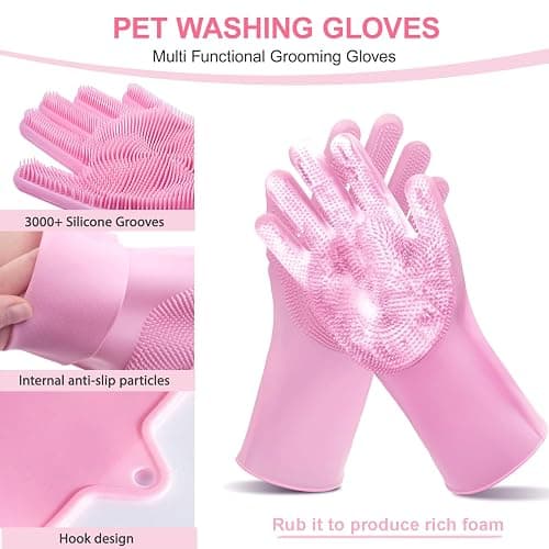 Kemodia 6PCS Pink Dog Washing Kit with Brush, Scrubber, Gloves, Towel & Bag | Dog Brush, Washing Gloves, 39.7" × 20.5" Towel, Shampoo Brush, Bath Scrubber and Big Toiletries Bag thumbnail 5
