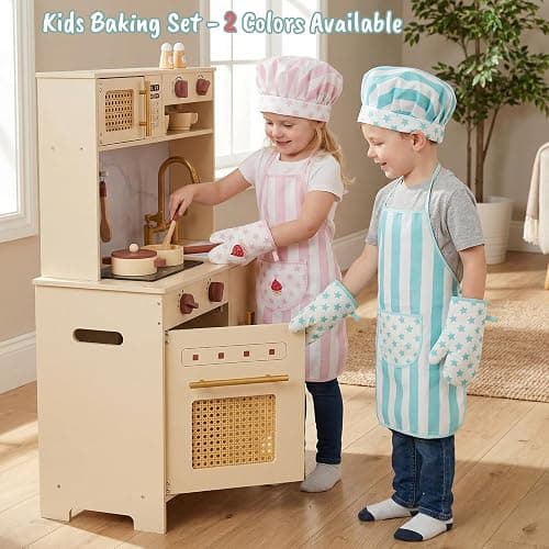 Kid Apron and Chef Hat Set, 3 Pcs Children Cooking Baking Set Kits Role Play Chef Toy Kid Cooking Gift for Girls Boys (Blue) thumbnail 7